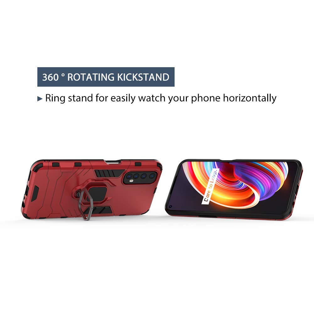 Compatibile con OPPO Realme 7 Cover, Custodia Armor Anello Cavalletto (Funziona con il Supporto Magnetico per Auto) Case Paraurti (Nero