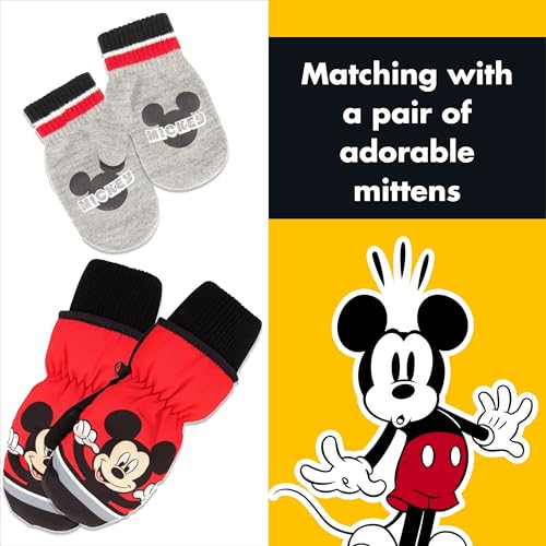 Disney Boys Toddler Winter Hat with Knit Mittens and Insulated Ski Mitten Set, Mickey Mouse For Age 2-44