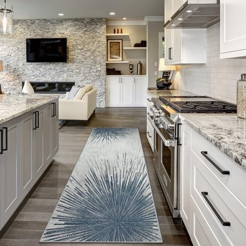 Lahome Modern Runner Rug For Entryway Indoor - 2.5 X 8Ft Runner Rug Non Skid Washable Kitchen Runner Ultra-Thin Non-Slip Hallway Rug Runner, Abstract Print Blue Runner Rug For Bedroom Laundry Foyer thumb #1
