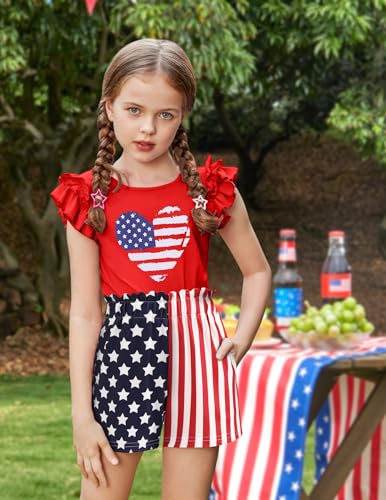 Image of Arshiner Girls 2 Piece Outfits Summer Clothes Ruffle Short Sleeve Shirts Top and High Waist Paper Bag Shorts Set with Pockets