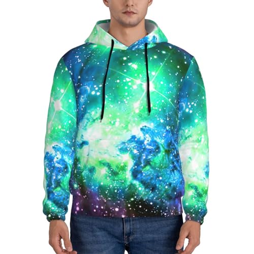 Green Blue Purple Galaxy Men'S Casual Sweatshirt Hoodie, Long Sleeve Hooded Pullover With Pocket And Drawstring2
