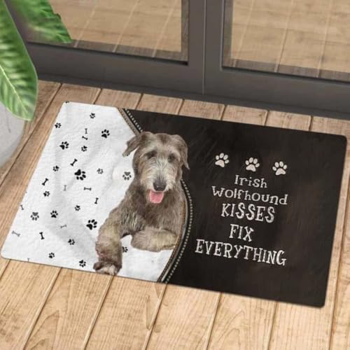 ���փ}�b�g �A�C���b�V���E�E���t�n�E���h�̃L�X�őS�ĉ��� 50×80cm doormat Irish Wolfhound Kisses Fix Everything