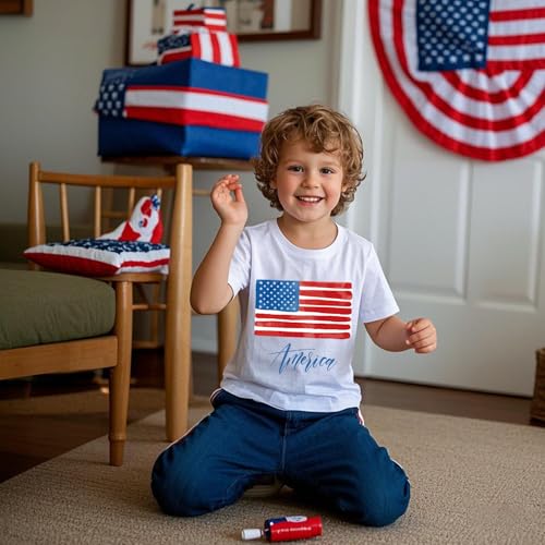 Image of Toddler Boys Girls 4th of July Short Sleeve Shirt - Kids Patriotic American Flag Memorial Day USA Tops 2-7T