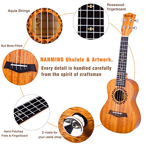 RAMING-Ukelele-Beginner-Kit-With-Ukele-Gig-Bag-Strap-Tuner-Nylon-String-Picks-Cloth-and-Ukulele-Manual-Mahogany-Ukalalee-Yukalalee