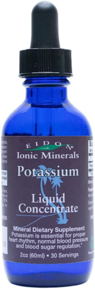 Eidon Liquid Potassium Supplement – Potassium Chloride Drops, Essential Electrolyte for Cell Function, Bioavailable Ionic Minerals, All Natural, No-Preservatives or Additives – 2 oz