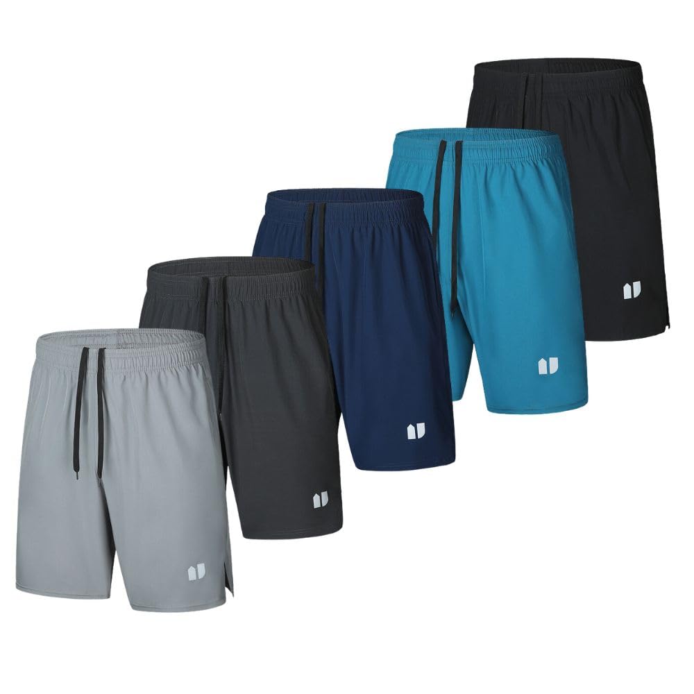 Bsrpolry, Confezione da 5 pantaloncini da corsa da uomo ad asciugatura rapida per jogging, pantaloncini sportivi da uomo con tasche e elastico in vita