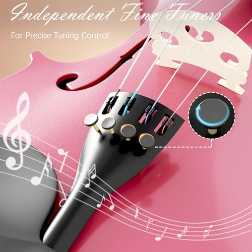 Image of 4 /4 Full Size Beginner Violin, Acoustic Fiddle Set for Adults, Teens, and Students (Age 12+), with Case, Bow, Bridge, and Rosin (Pink)