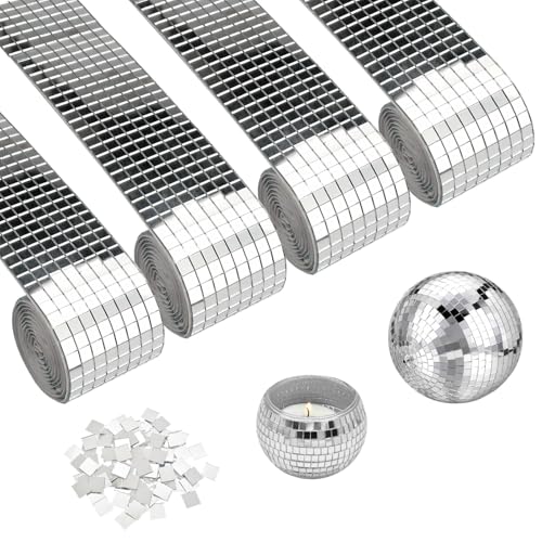 4 Rouleaux 6400 Pièces Mosaique Miroir Autocollant,Miroirs Auto-Adhésifs Carreaux de Mosaïque,5...
