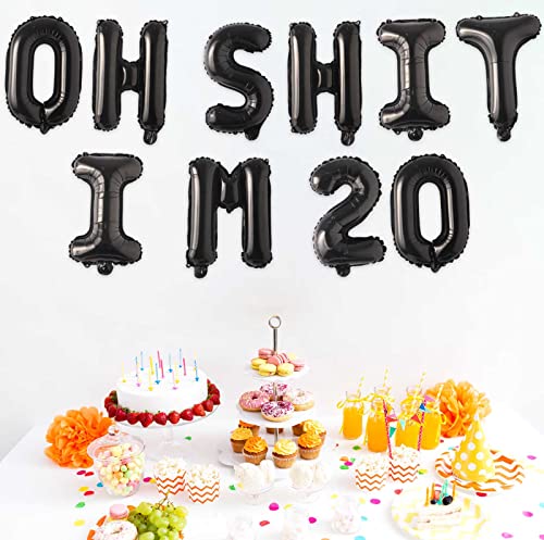 Image of Oh I'm 20! Latex Balloons 16 Inch Black Hallo Twenty Cheers to 20 Years Old Theme Decor for Man Woman Happy 20th Birthday Party Photo Studio Prop Flag Decorations Favors Supplies