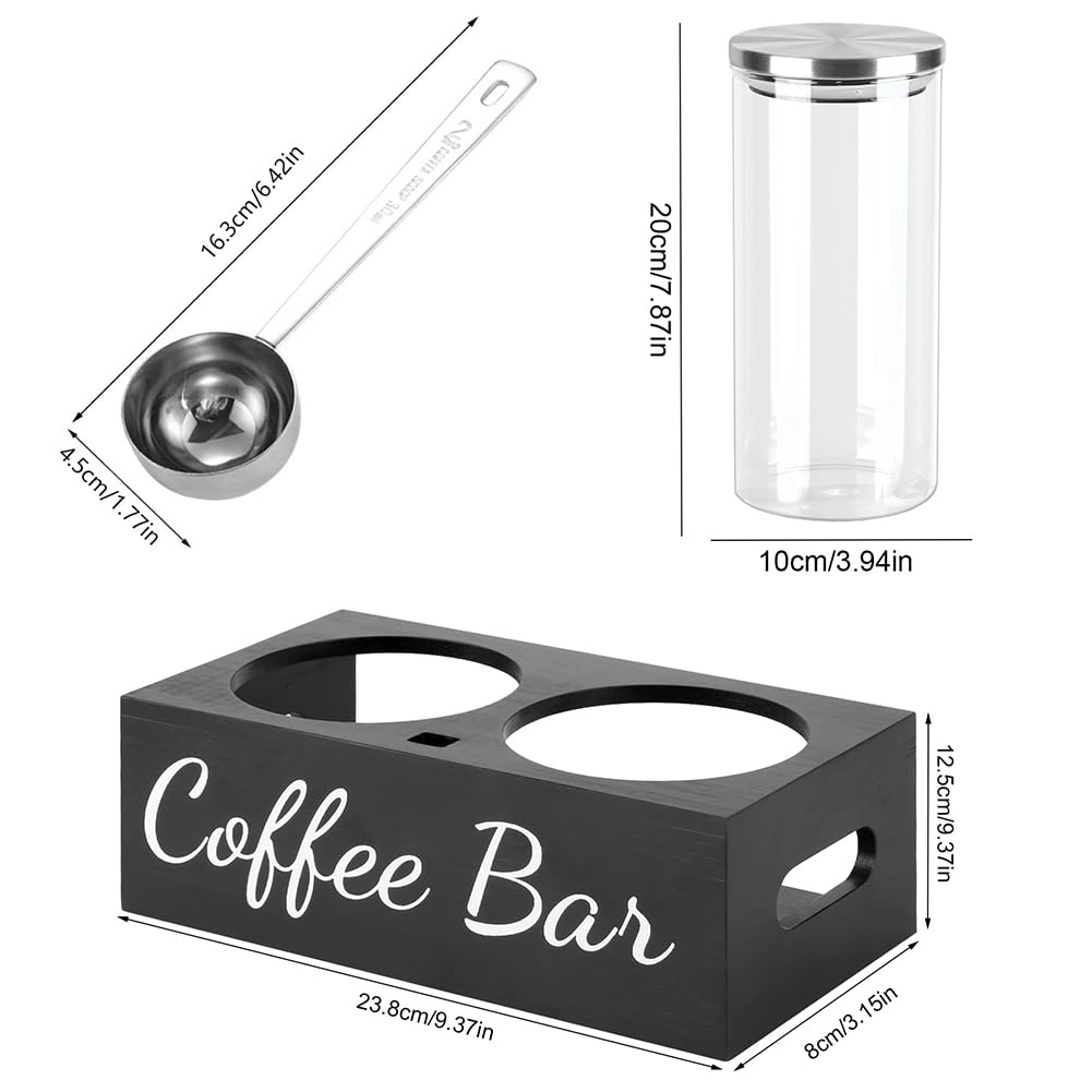 Kaffeedose Luftdicht 1kg Bohnen, 1500ML Elegante Glas-Kaffeebehälter mit 2 verschließbaren Behältern, Luftdicht Aufbewahrungsdose mit Regal Löffel für Kaffeebohnen, Kaffee Tee Zucker Nüsse