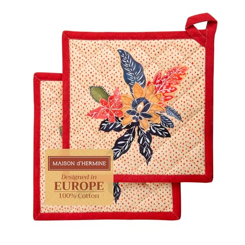 Maison d'Hermine - Juego de 2 soportes para ollas, 100 % algodón, 20 x 20 cm, resistentes al...