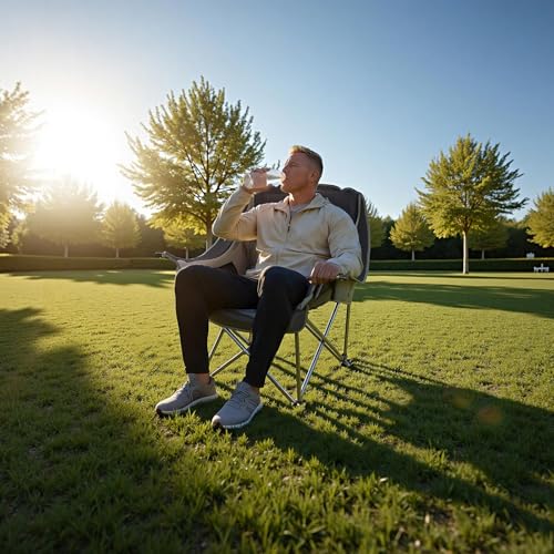 Image of VEVOR Oversized Camping Chairs, 450 lbs Heavy Duty Support, Portable Padded Folding Camp Chairs with Dual Cup Holders & Wine Glass Holders, Carry Bag for Outdoor, Fishing, Black & Gray, 1 Pack