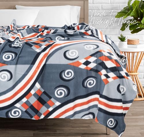 Image of VAS COLLECTIONS 300 TC All Season Solid /Plain /Printed Lightweight Polar Fleece Double Bed Blanket (230 x 230 cm, Grey, Black & Orange)