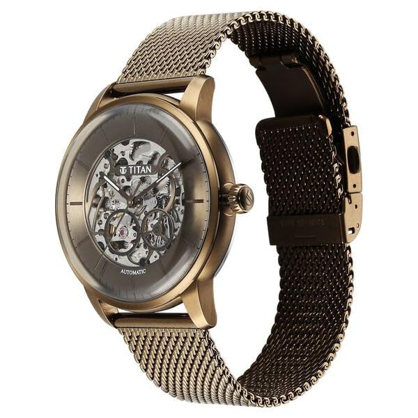 Image of Titan Automatic Color Upgrade Silver Dial Grey Leather Strap Watch for Men 90110QM03