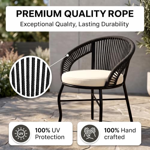 Image of OUTLIVING Init Outdoor Patio Furniture Set | 2 Seater Wicker Chairs with Cushioned Seats & Round Coffee Table | Garden, Balcony, Terrace & Lawn Seating Set - Black