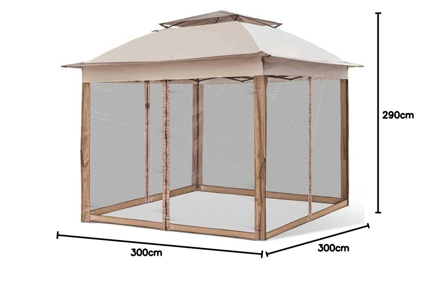BAKAJI Gazebo 3 x 3 metri Pieghevole con Zanzariere Tessuto Poliestere Impermeabile Struttura in Metallo Richiudibile a Fisarmonica Tendone Portatile Fiera Mercato Giardino Esterno + Custodia Beige