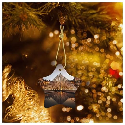 Décorations de Noël Musée du Louvre à Paris en céramique avec ruban doré pour sapin de Noël à suspendre Décorations de Noël à suspendre Étoile Artisanat Pendentifs pour cheminée