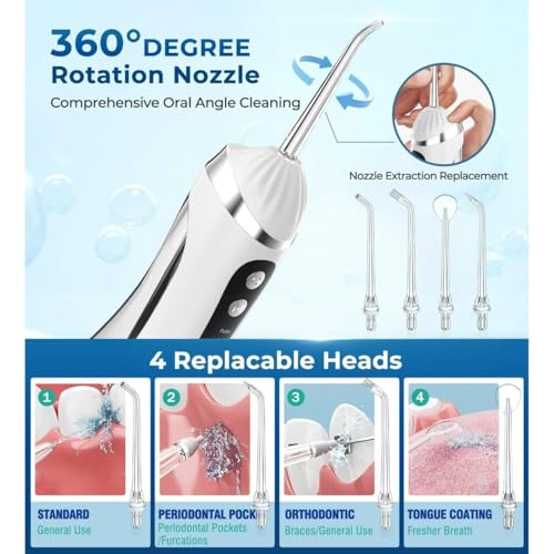 Image of Water Flosser For Teeth Cordless 200ML Electric Dental Flosser 4 Modes And 6 Jet Tips Rechargeable Floss DIY Mode IPX7 Waterproof Portable Oral Irrigator For Travel And Home