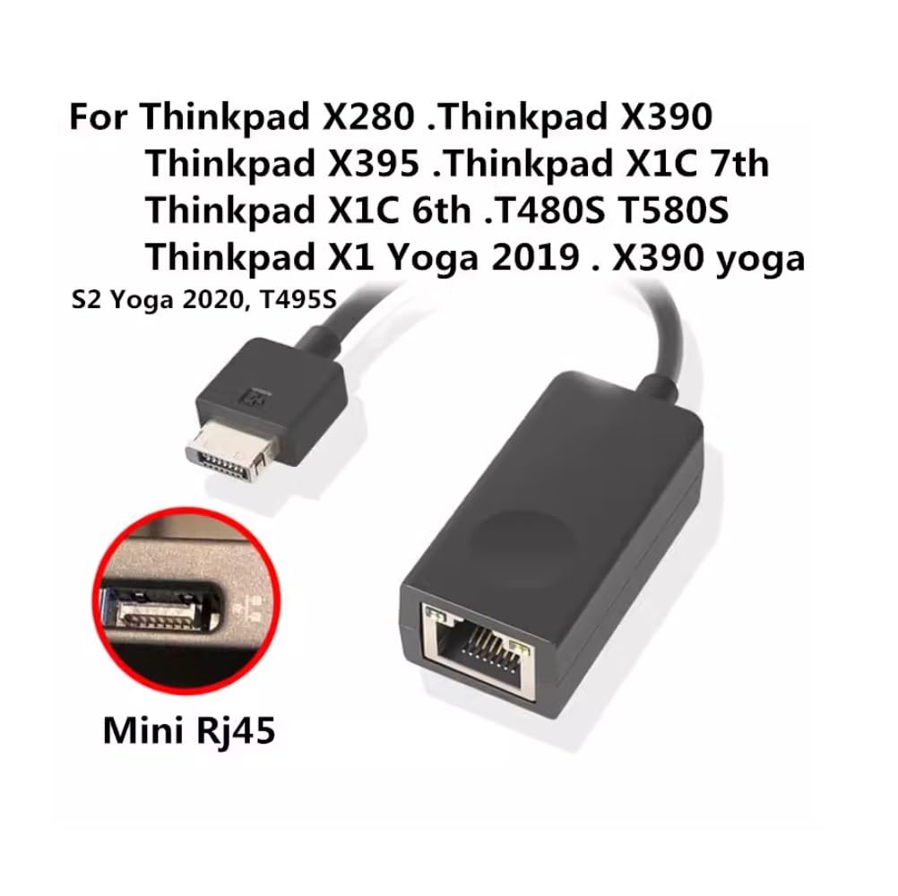 AKUYAO Ethernet Adapter Cable Mini Display for Lenovo ThinkPad X280 A285 X395 T490s X390 T495s L13 X13 T14s, X1 Carbon 6th 7th 8th, X1 Yoga 4th 5th, X390 Yoga, L13 Yoga, X13 Yoga 1st 2nd Gen 01YU026