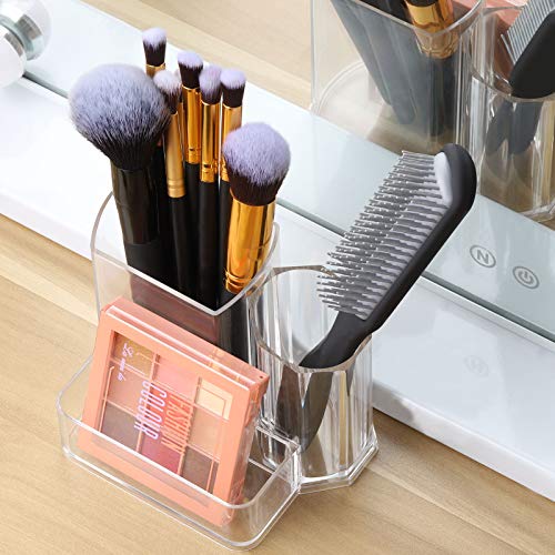 Image of Tbestmax Clear Makeup Brush Holder, 3-Compartment Different Size Cosmetics Organizer Storage