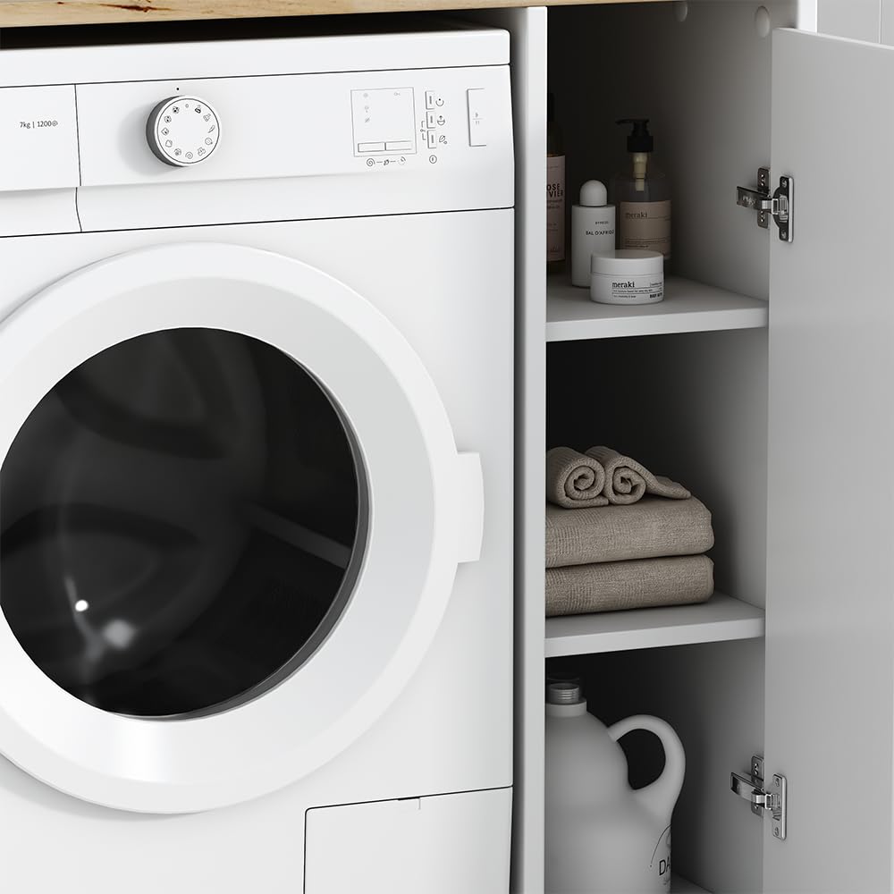 Vicco Szafka na pralkę "Lavik", Biały, 93.5 x 88.5 cm | z 3 przegrodami, pour un rangement peu encombrant au-dessus de la machine à laver
