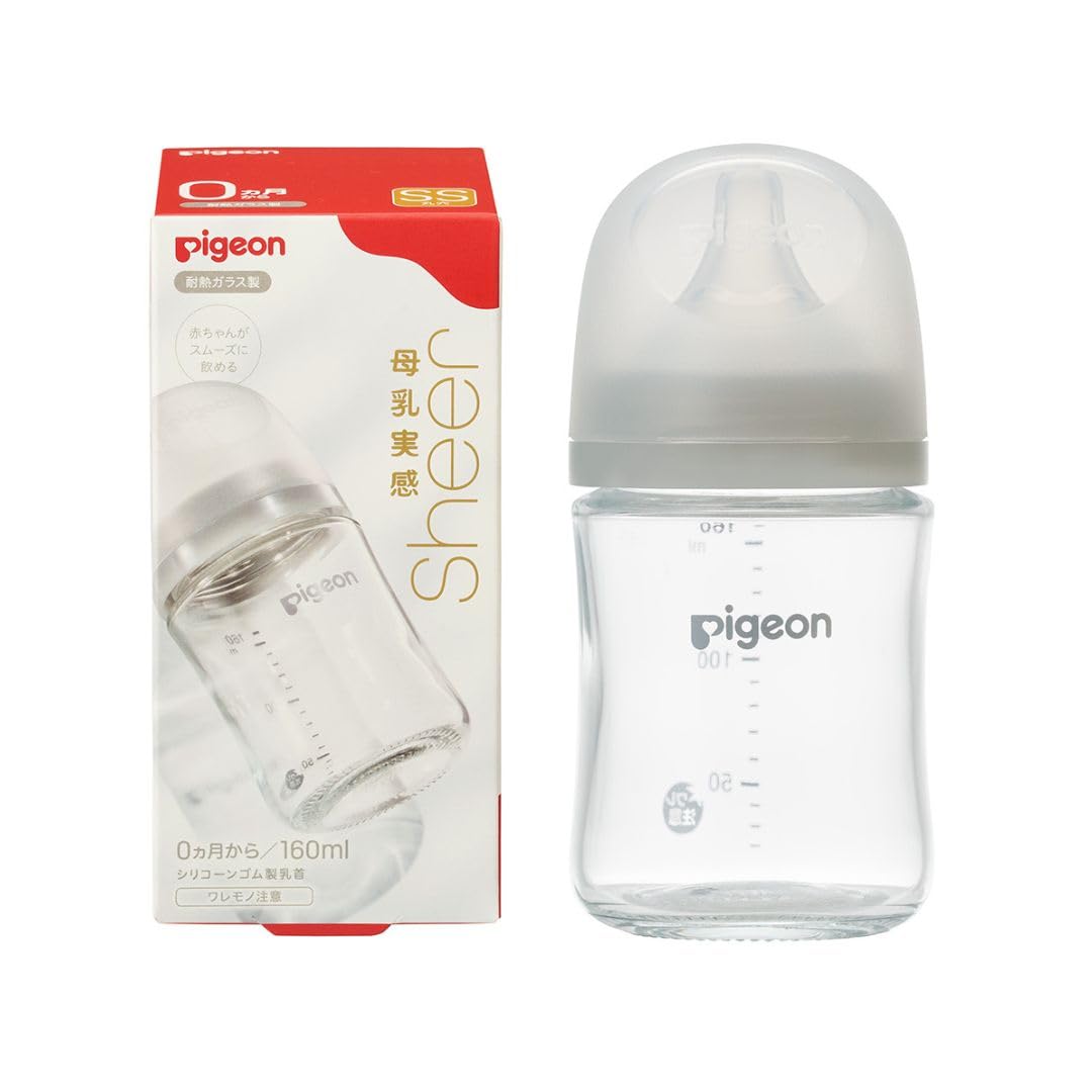 PIGEON ピジョン 母乳実感Sheer 哺乳びん 160ml 0ヵ月~ 早く冷める耐熱ガラス製 キズがつきにくく衛生的