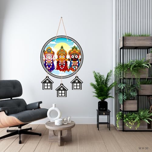 Image of Lord Jagannath Wall Hanging for Home Decor | Jagannath Puri Wooden Decorative Wall Art | Spiritual Mandir Decoration for Living Room, Pooja Room, Office | Indian Traditional Wall Decor, WH30