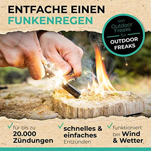 Der Feuerstahl Outdoor XXL I Mächtiger Feuerstein + Paracord Set, Extrem starker Funkenflug + Notfallpfeife, Magnesium Feuerstarter, Feuerstein Survival, Survival Ausrüstung, Outdoor Zubehör Survival