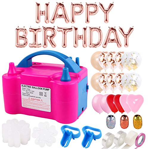 Balloon Pump,132 PCS Electric Balloon Blower 110V 600W Portable Dual Nozzles Electric Balloon Air Pump Electric Balloon Inflator with 90 PCS Balloons, Tying Tools, 20 Flower Clips, Tape Strip, Colored Ribbon and Dot Glues for Party Decoration