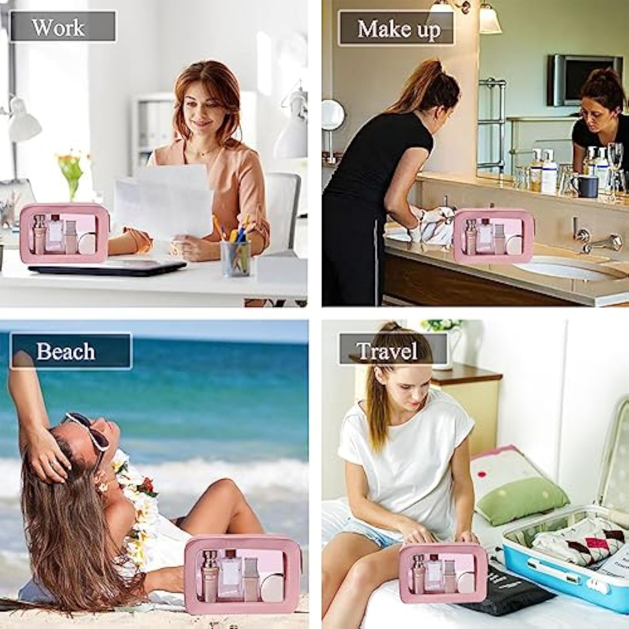 Clear Makeup Bag, Pink, Simple Design