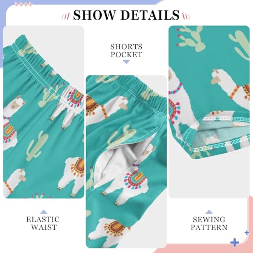 ZZXXB Alpaca Llama Cactus Boys Long Pants Soft Trousers Elastic Waist Kids Lounge Bottoms with Pockets S-XL4