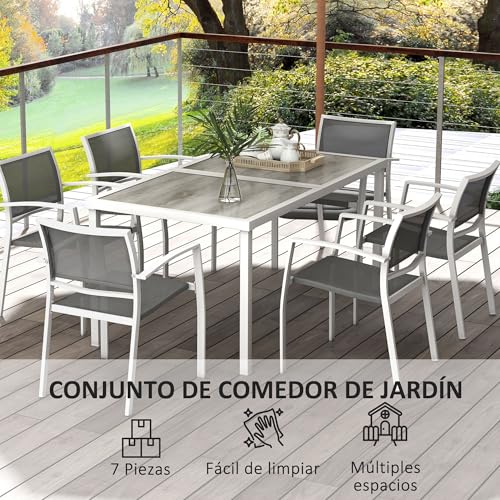 Conjunto de comedor de jardín Outsunny de 6 sillas apilables y mesa rectangular de patio 6