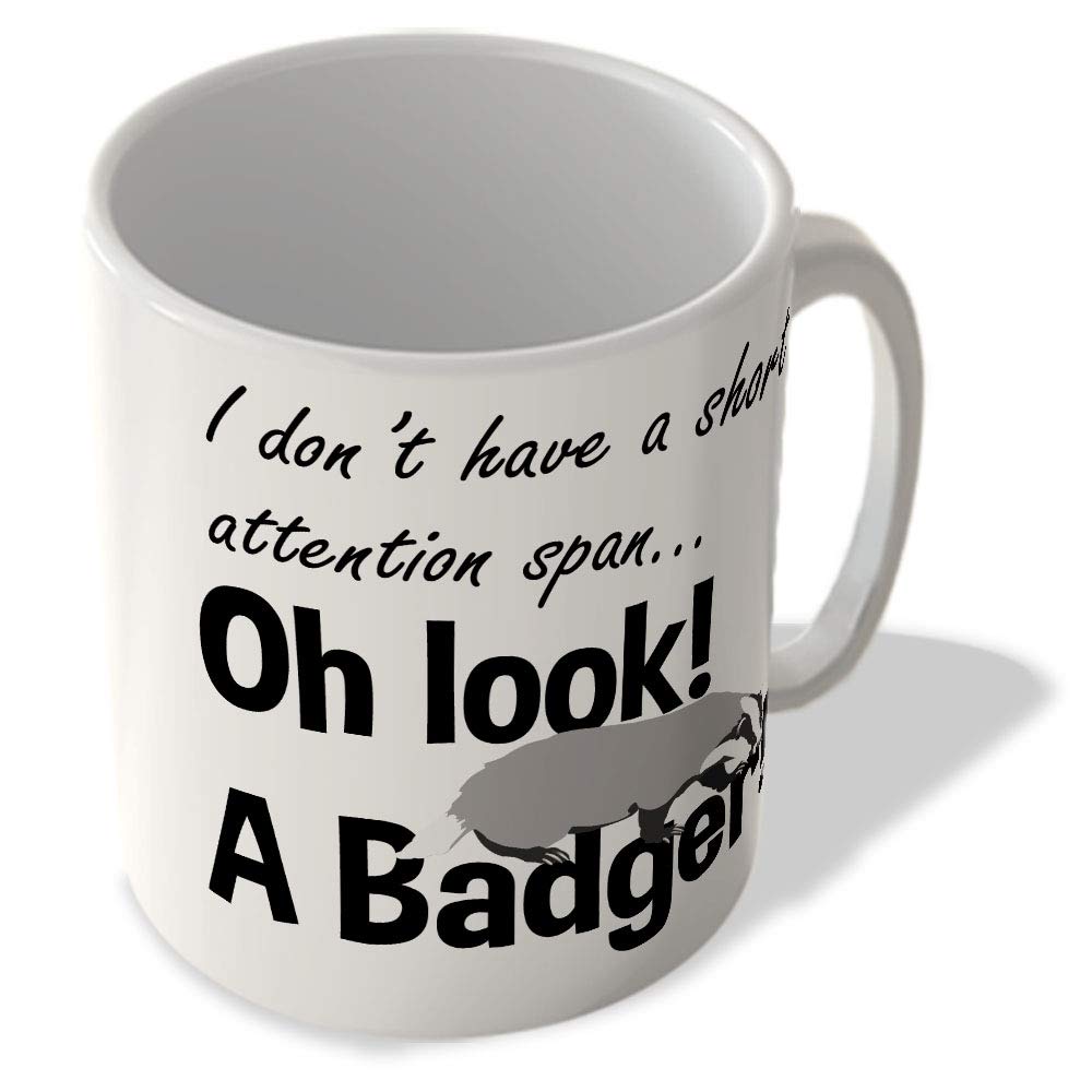 Mcmug White - I Don't Have A Short Attention Span... Oh Look! A Badger! - Mug, Ceramic, 11Fl.oz.