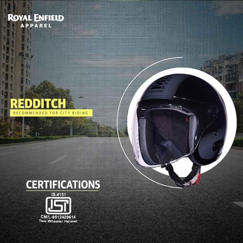 Image of ROYAL ENFIELD REDDITCH Open Face MLG 1901 | ISI Certified | Shell Construction: Built with High Impact Grade ABS | High-Strength EPS Liner | Micrometric Lock | UV-Resistant PU Paints Black XL