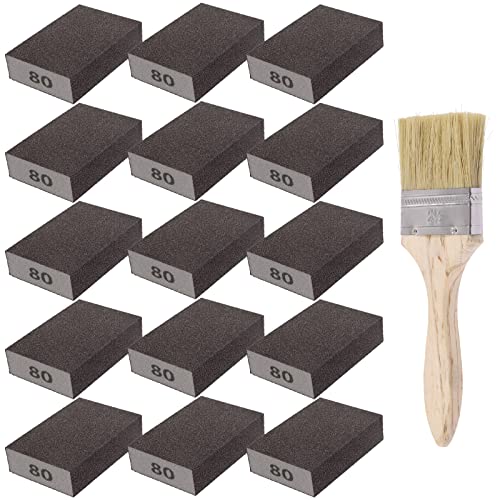 Wokape Kit de esponjas de lixamento grosso de 80 grãos com escova, bloco de lixa de espuma branca pa