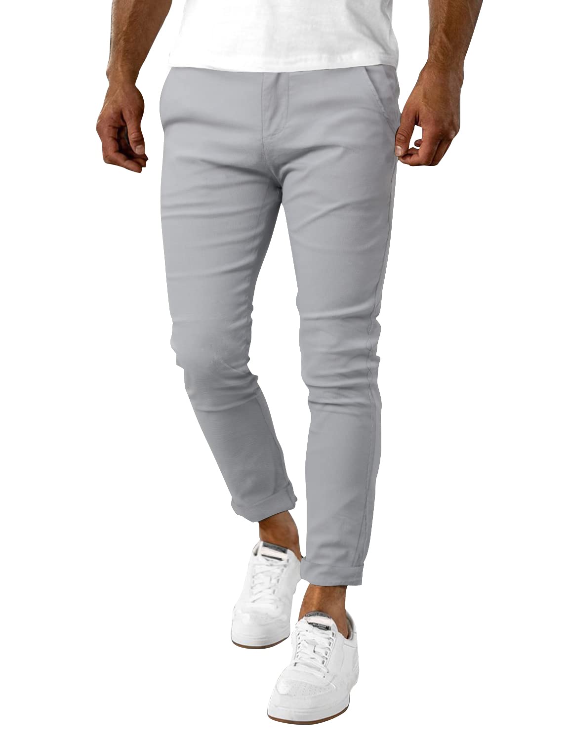 WoenzaiaMen's Slim Fit Dress Pants Casual Stretchy Twill Chinos Tapered Skinny Slacks