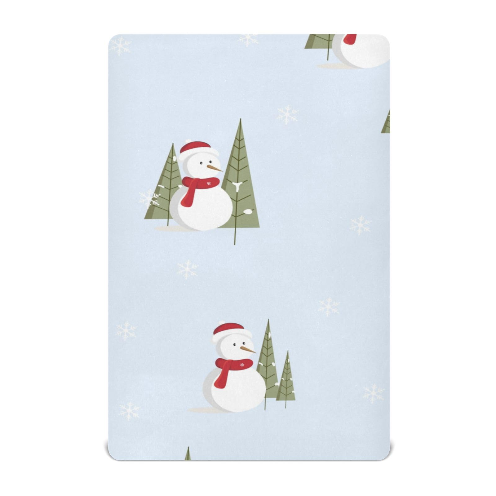 Moudou Christmas Snowman Playard Sheet for Boy Girls, Soft Breathable Fitted Toddler Sheet for Standard Playard Bed Mattress, 39 x 27 x 5 Inch