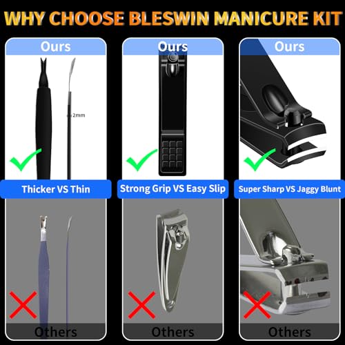 Bleswin MK-16-BK Manicure Set 16 In 1 Professional Stainless Steel Pedicure Kit Toenail Clippers Set Mens Grooming Kit Fingernail Kit thumb #4