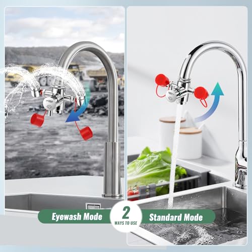 Image of Huanyu Faucet Mounted Eyewash Station 360Rotation Emergency Eye Wash Station Sink Attachment Adjustable Water Flow Direction Eye Wash Faucet for Lab Factory with 3 Adapters (Style A)