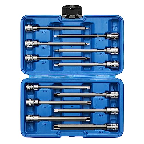 CASOMAN 3/8"Drive Extra Long Torx Bit Socket Set, 12 Piece Torx Star Bit Set, T10 to T60, Length: 150mm, CR-V&S2 Steel - image 8