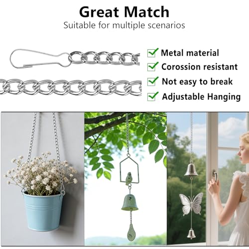 Image of SANGLE SOPFFY Stained Glass Window Hanging Chain, 4 Pcs 30 Inch Silver Metal Picture Hanging Chain Sunshine Catcher Stained Glass Window Panels Chains