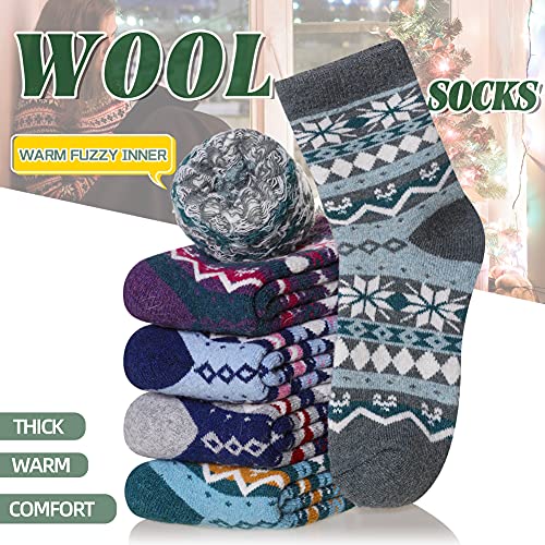 Image of Velice Wool Socks for Women Merino Wool Boot Hiking Thick Thermal Warm Winter Crew Cushion Cozy Work Socks 5 Pairs