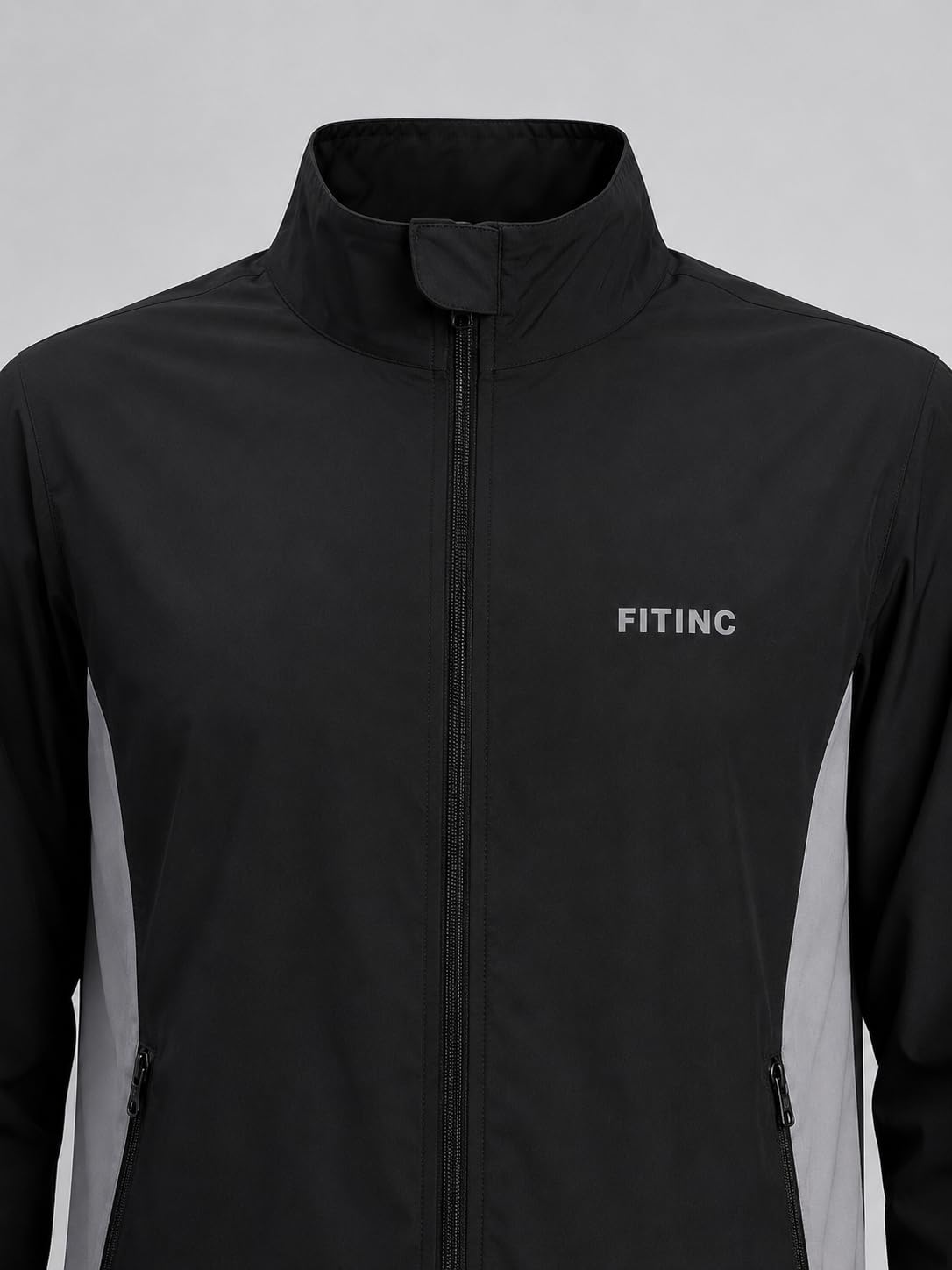 FITINC Contrast Panel Polyester Standard Length Sports Track Jacket for Men - Black (X-Large) 2