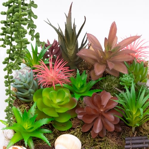 Niuohoy 16 Pcs Artificial Succulents Plants Faux Plastic Succulents Assortment