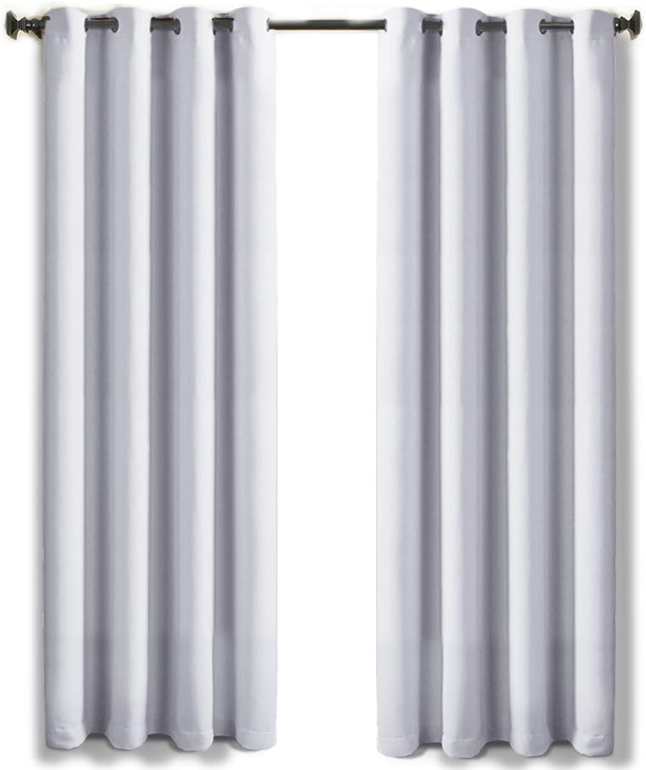TEKAMON 99% Blackout Curtains Thermal Insulated Grommet 2 Panels Set Draperies, Room Darkening Panels for Living Room, Bedroom, Nursery (W52 X L63 per Panel, Greyish White)