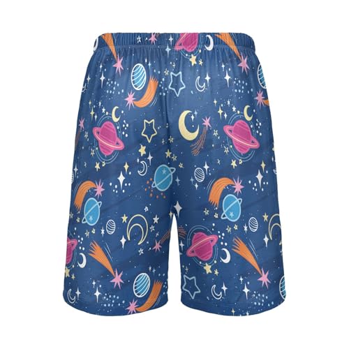 Men's Pajama Shorts Soft Comfy Casual Sleep Lounge Space Planets Stars Moon Pj Bottom with Drawstring & Pockets3