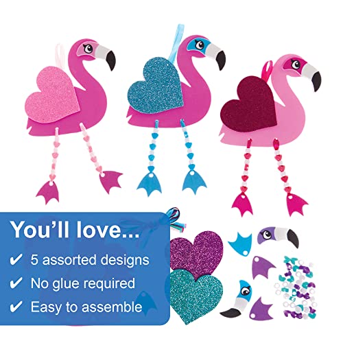 Baker Ross FX457 Love Heart Flamingo Dangly Leg Kits - Pack of 5, Valentine's Day Bead Craft Decoration Kit for Kids - Image 3