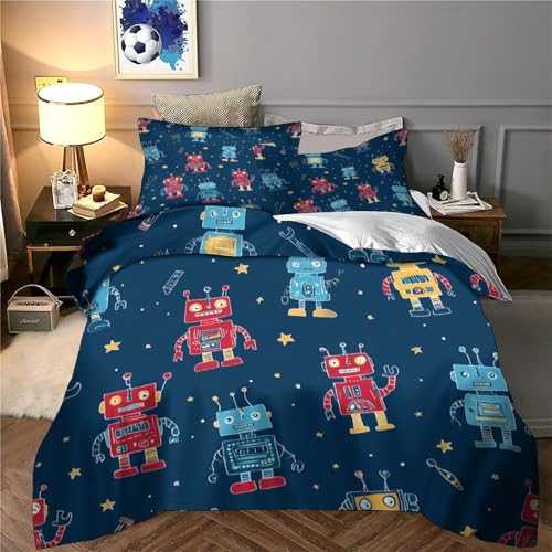 Housse de couette microfibre hypoallergique motif robot 3D