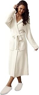 MH MYLUNE HOME Women's Ultra Soft Plush Fuzzy Robe with Pockets - Hooded Calf-Length Spa Bathrobe Loungewear