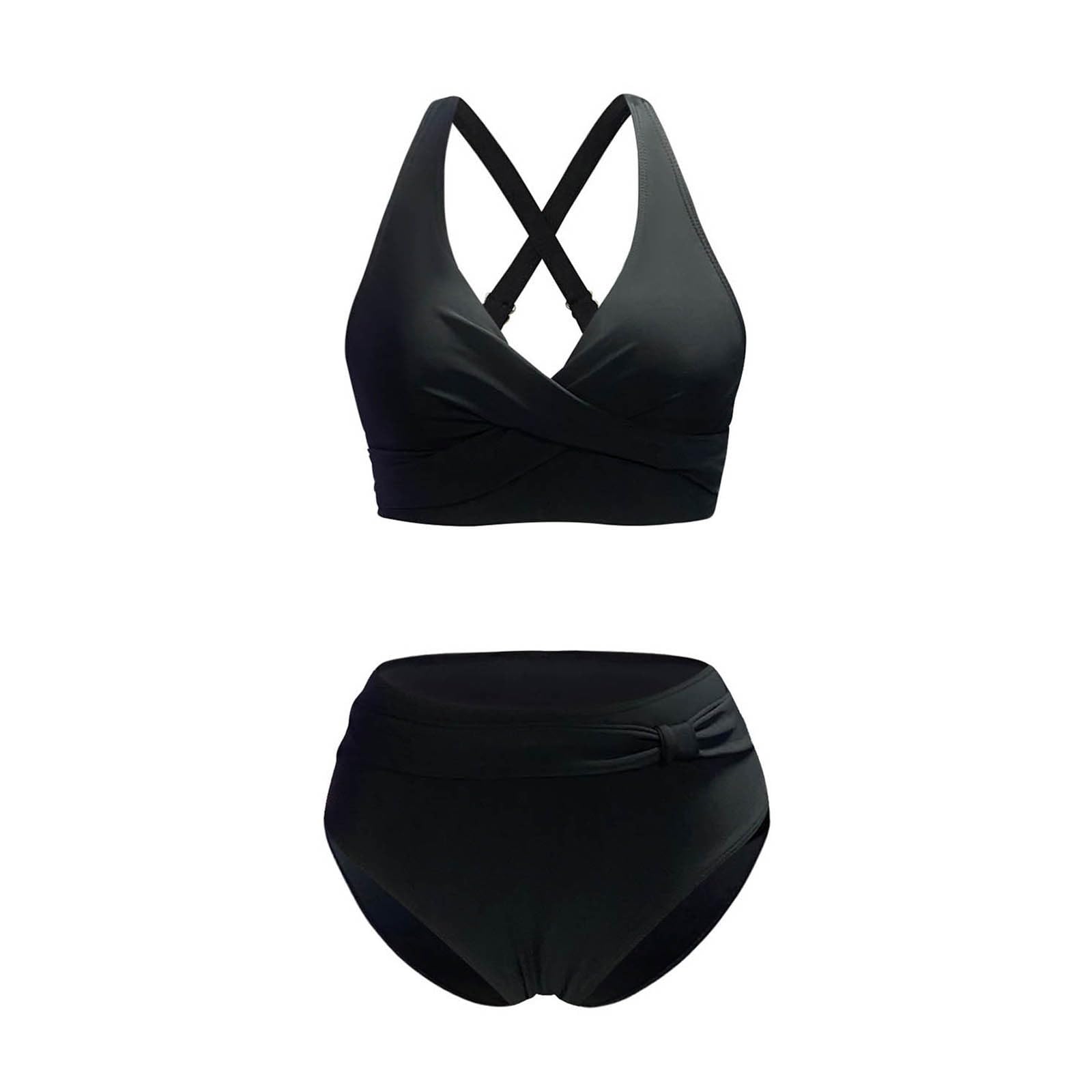 Maillot De Bain Femme 2 Pieces Push Up Rembourré Gainant Taille Haute Ventre Plat Bikini Maillots Deux Pièces Haut Crochet Mayo Brassiere Amincissant Sexy Swimwear Vintage Halter Col V Sexy Beachwear